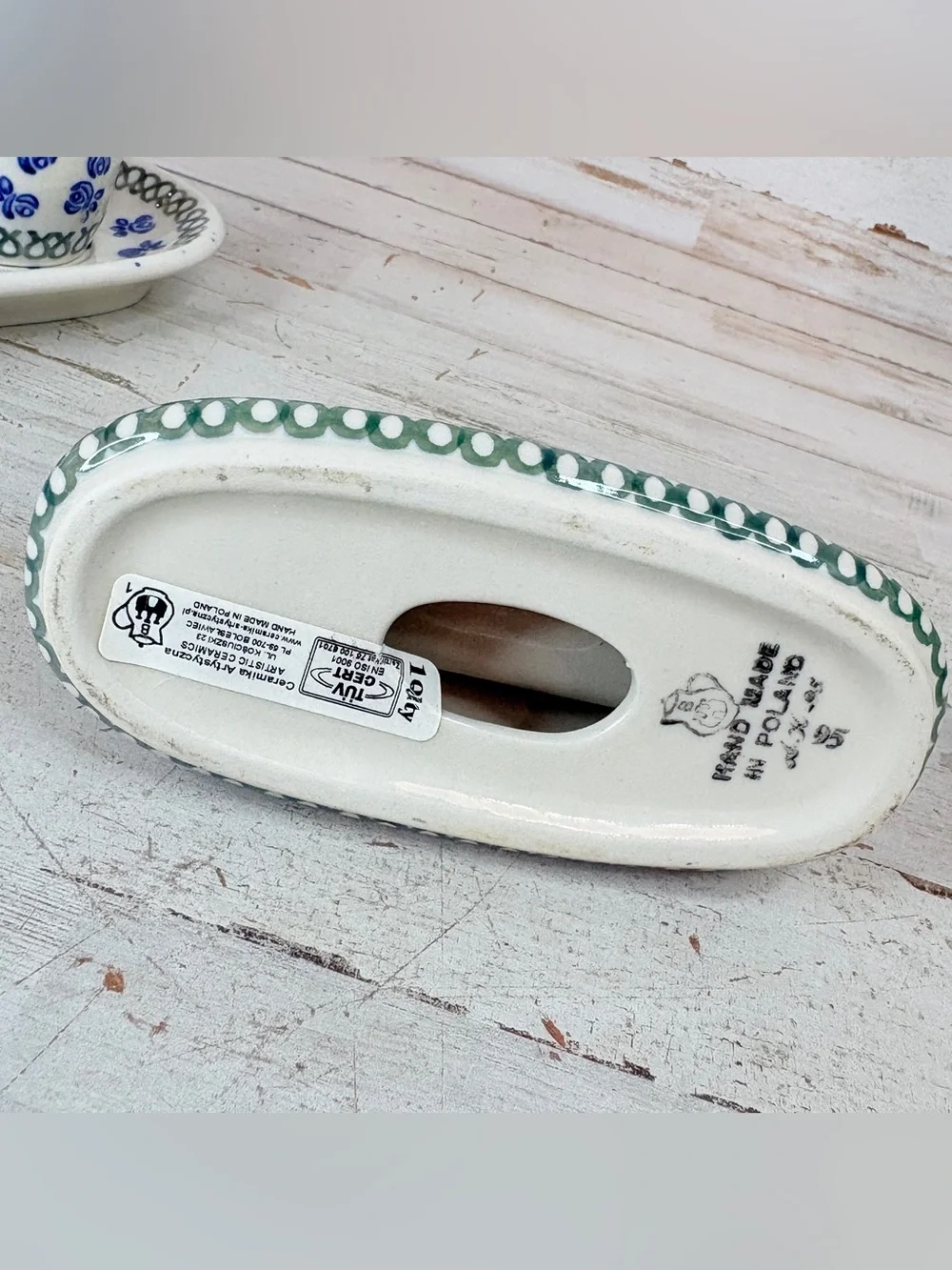 POLISH POTTERY Salt Pepper Shakers Set Tray Napkin Holder Boleslawiec Flowers